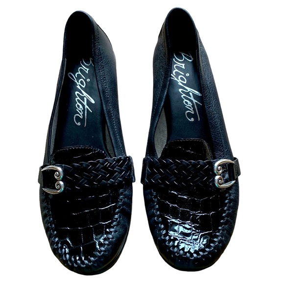 Brighton Shoes - Brighton Mesa Black Loafer Braided strap with Silver Buckle Trim Size 7-1/2